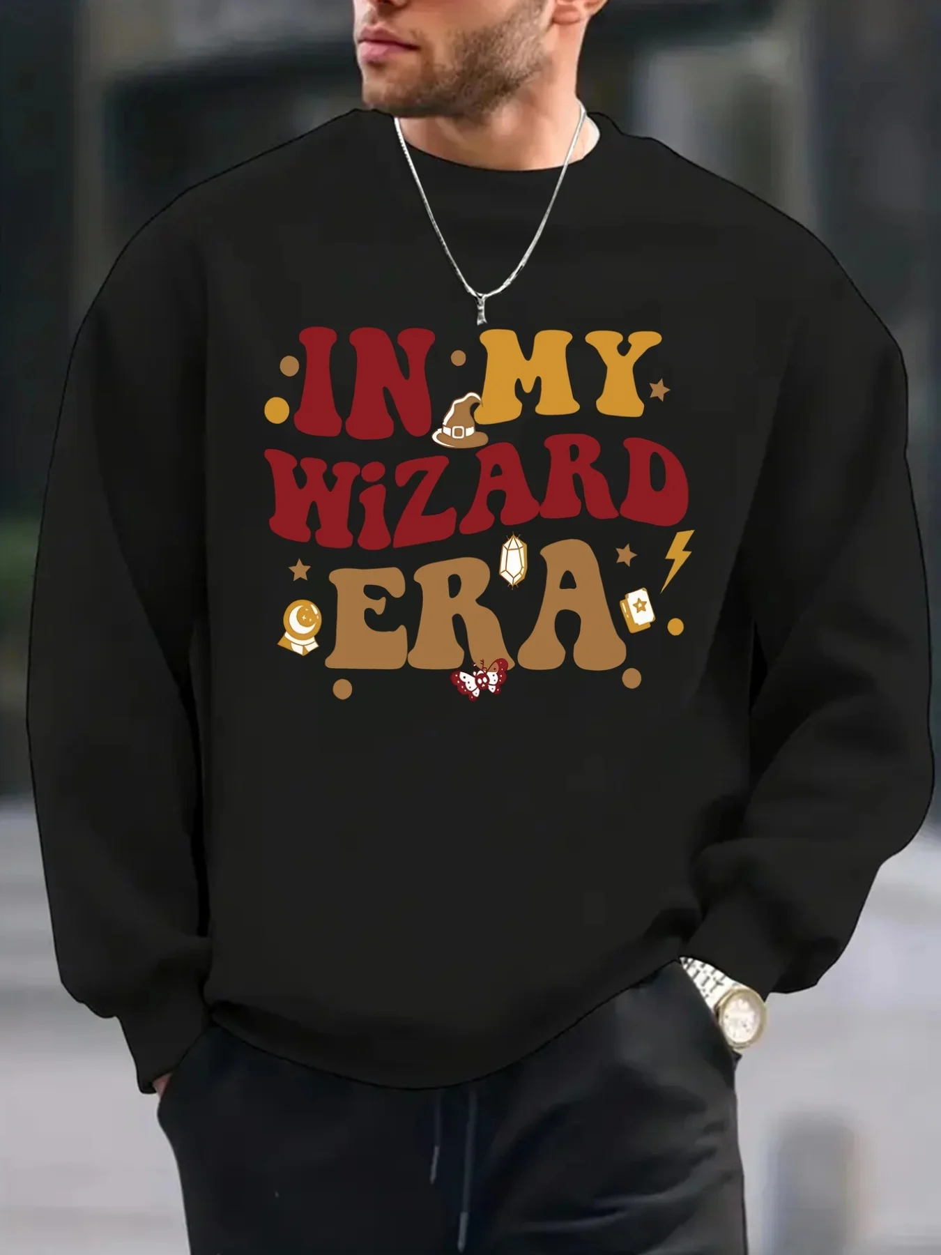 سترة بغطاء للرأس بأكمام طويلة ورقبة دائرية وأكمام طويلة للرجال من Age of Magic، بلوفر مريح بقصة عادية