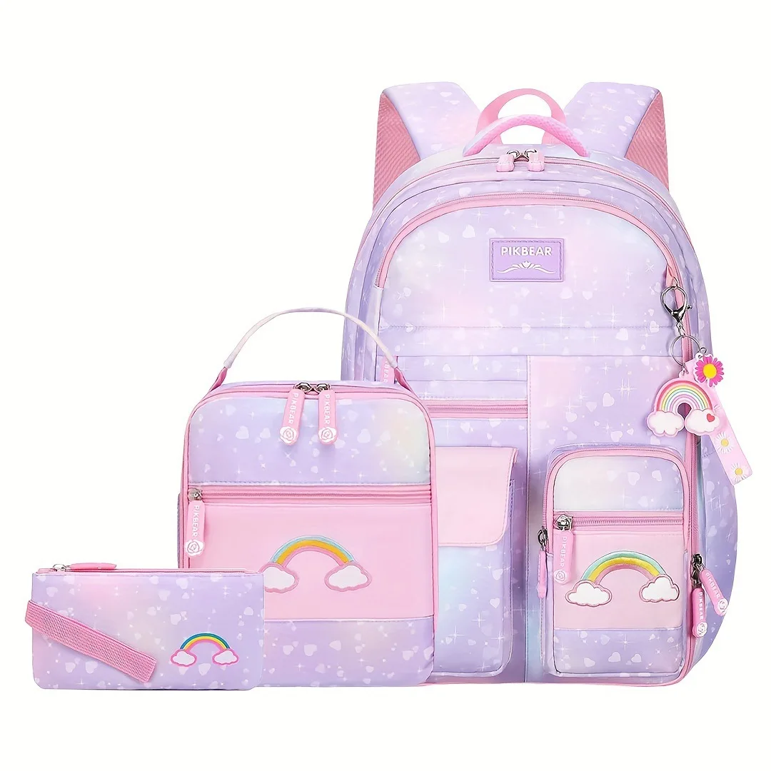 

Rainbow Embroidery 3-Piece Set School Backpacks High quality nylon waterproof Elementary Gradient school bags kids Schoolbag