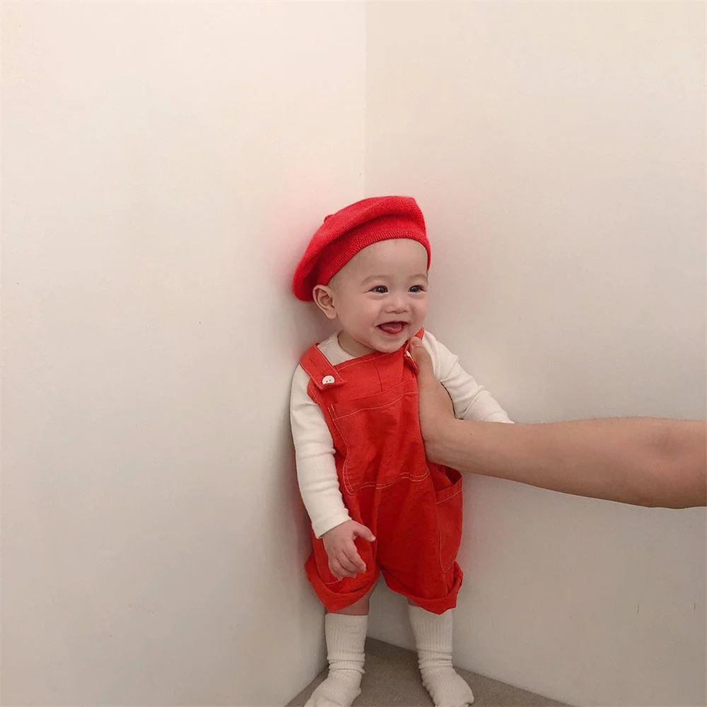 Fashion Baby Knitted Beret Hat Solid Color Children\'s Warm Hats Autumn Winter Painter Cap For Girls Kids Bonnet Accessories