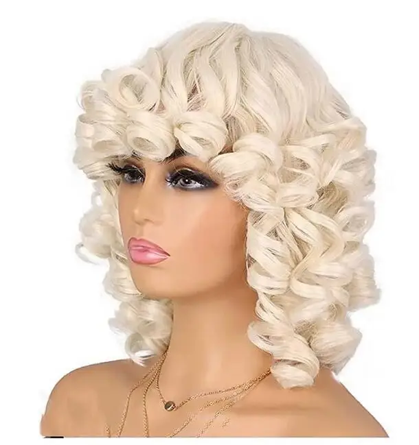 Synthetic Natural Short Platinum Curly Wigs for Women Brown Fake Hair with Bangs Cancer Patient Wig Gift Cosplay Wig