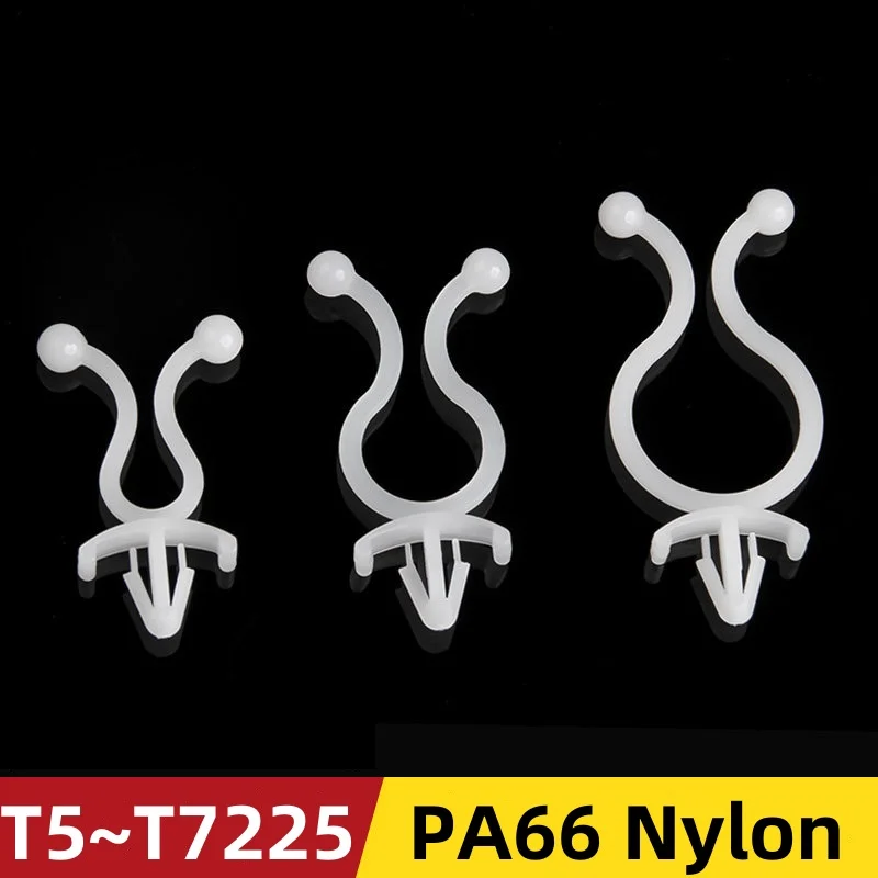T5~T7225 White Nylon Cable Wire Ball U Fixing Organizer Holder Crimping Clip Clamp Ring Reusable Twist Tie