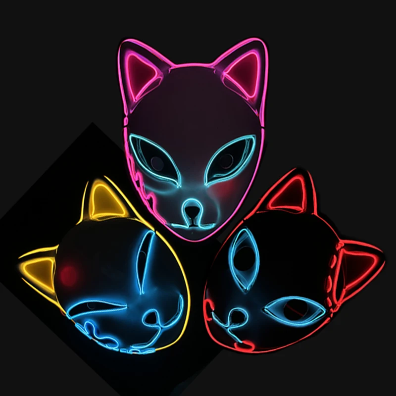 قناع وجه القط المتوهج LED ، تأثيري رائع ، قاتل الشياطين النيون ، أقنعة الثعلب ، عيد الهالوين ، هدية عيد الميلاد ، حفلة كرنفال ، ديكور تنكري