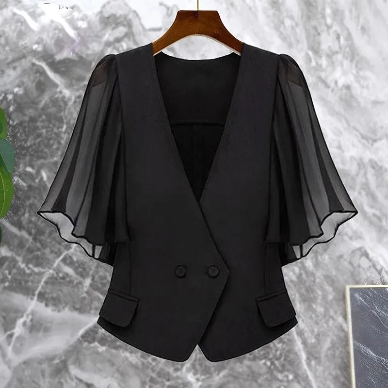 

Женская шифоновая рубашка с V-образным вырезом и рукавом летучая мышь