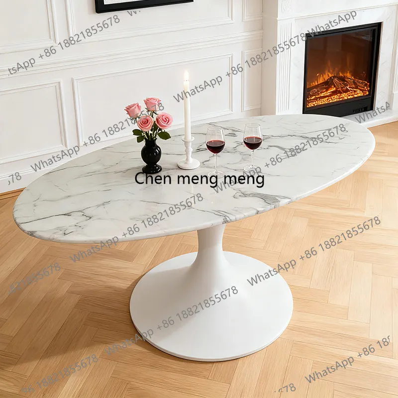 

Oval dining table Middle ancient French retro style marble high-end luxury stone dining table