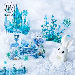 JIANWU 10 Sheets Ice Crystal Snow Scene Series Vintage Plant Decor PET Sticker Creative DIY Journal Collage Stationery