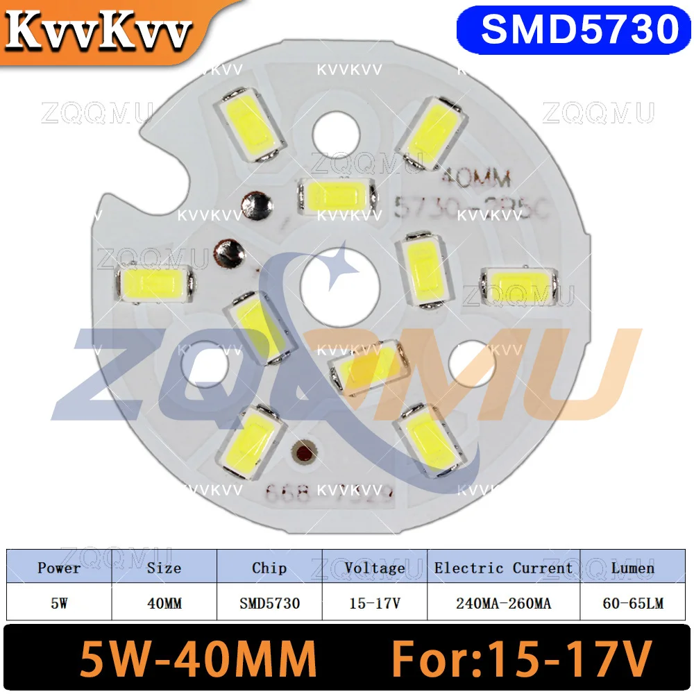 10Pcs 5W Warm White SMD 5730 2835 LED Chip High Brightness 40mm 48mm 50mm PCB Plate For DIY Round Ceiling Downlight Board