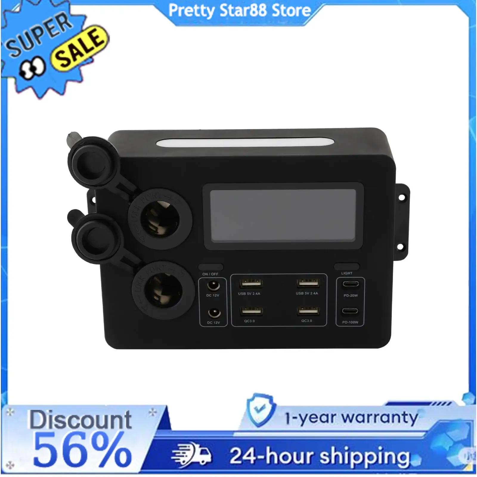 

Multifunctional Power Box with USB DC12V PD Outlets Anti-corrosion RV Mini Power Distribution Box with LED Display 1.04KG