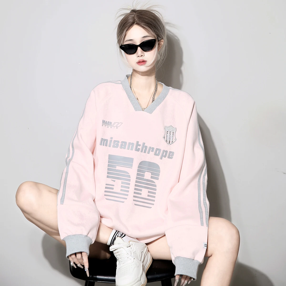 

Американский утепленный флисовый свитшот с V-образным вырезом и капюшоном, женский, свободного кроя, с длинными рукавами, осень-зима, новинка