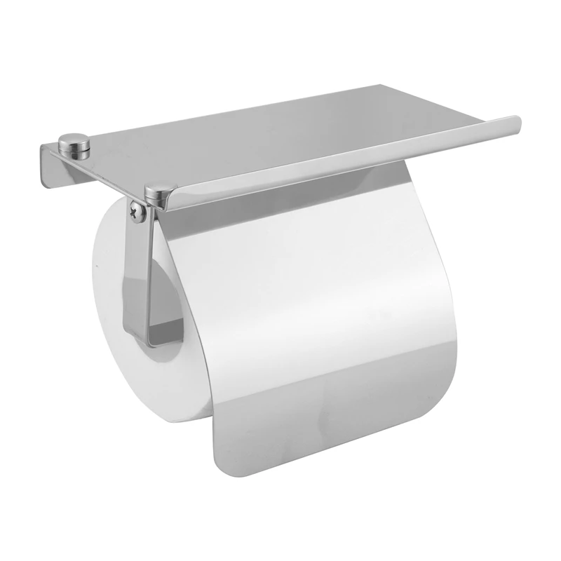 Modern Stainless Steel Wall Mount Toilet Paper Holder with Phone Shelf Roll Paper Holder Bathroom Fixture Bathroom-A51M view 4