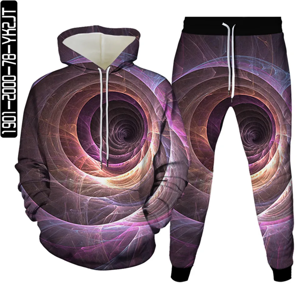 

Colorful Art Vortex Stripe Creative Design Print Men Tracksuit Women Hoodies+Trousers 2Pcs Sets Female Casual Clothes Size S-6XL