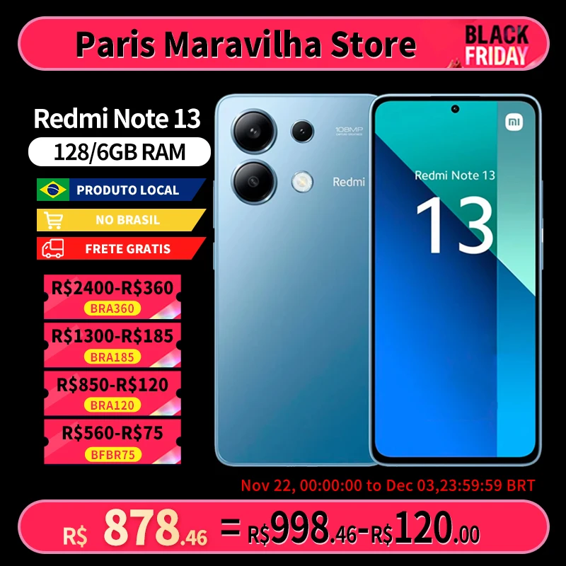 Xiaomi Redmi Note 13 Versão Global | Smartphone 4G , ROM Global , Câmera 108MP , Carregador 33W