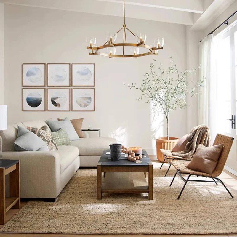 Popular Minimalist Living Room Wrought Iron Lamp Body Glass Pendant Light Circular Lamp Light Luxury Villa Bedroom Dining Room