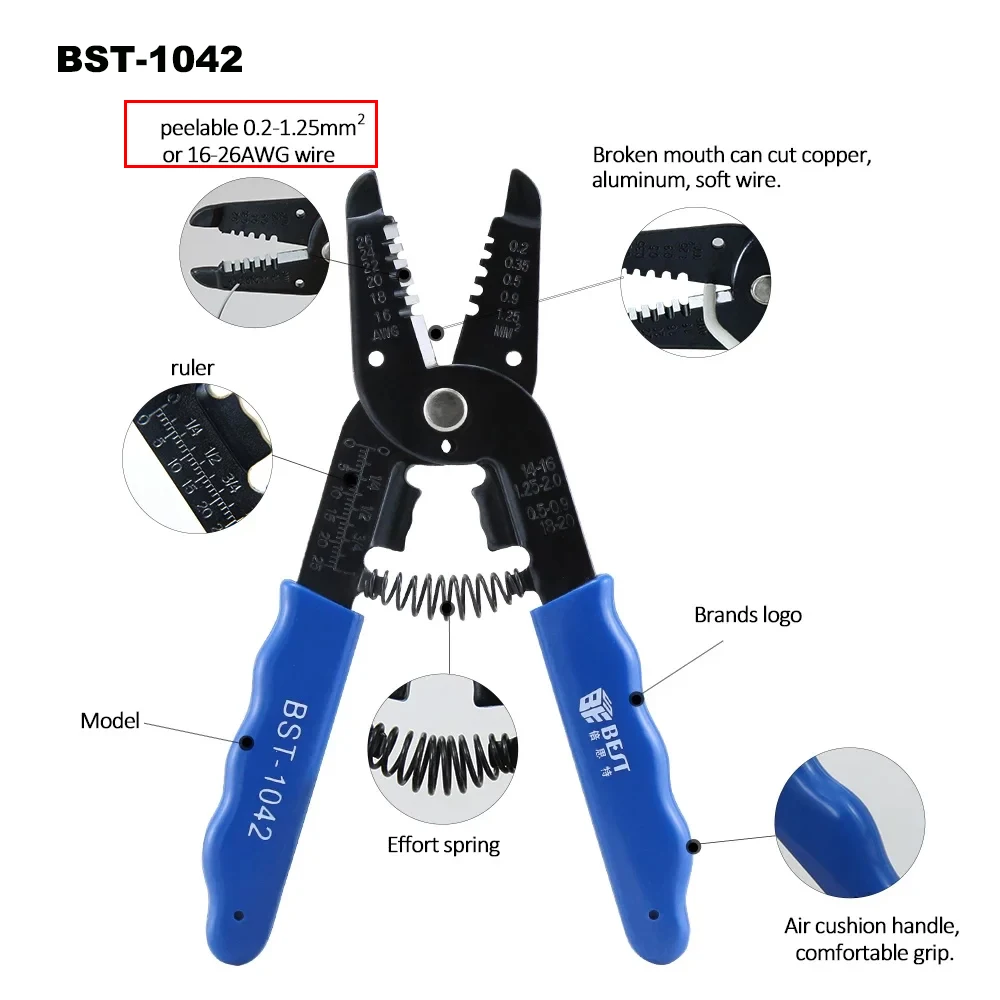 7 inch multitool tang, handgereedschap, krimptang, draadstripper, zijknipper, hoogwaardige tang, elektricien, kabel, draad