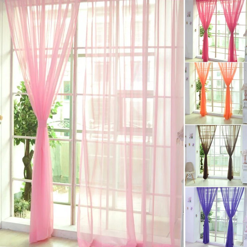 Curtain Single Piece Of Solid Color Glass Transparent Screen  For Living Room The Bedroom Window Screening Panel Curtain