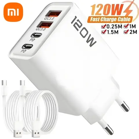 샤오미 120W 4포트 USB C타입 고속 충전 데이터 케이블 USB 휴대폰 충전기 어댑터 (삼성, 아이폰, 화웨이용)
