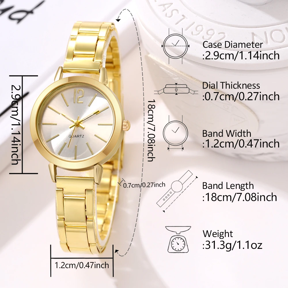 1PCS Simple Luxury Alloy Strap Watch Gold Casual Fashion Quartz Watch Is The Perfect Gift For Her (No Box)