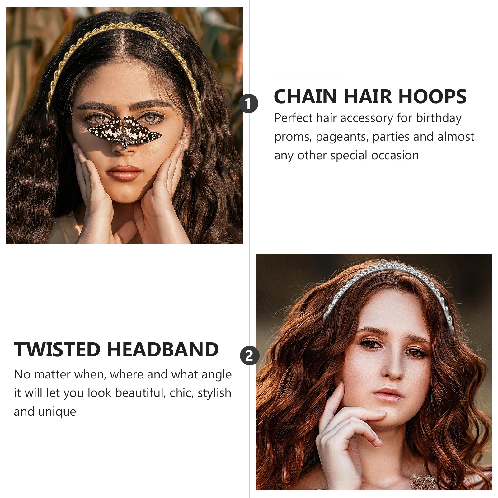 

2pcs Metal Hair Chain Hair Hoops Chain Headb Women Headdress Bridal Accessories Fashion Toddler Party Photoshoot Props