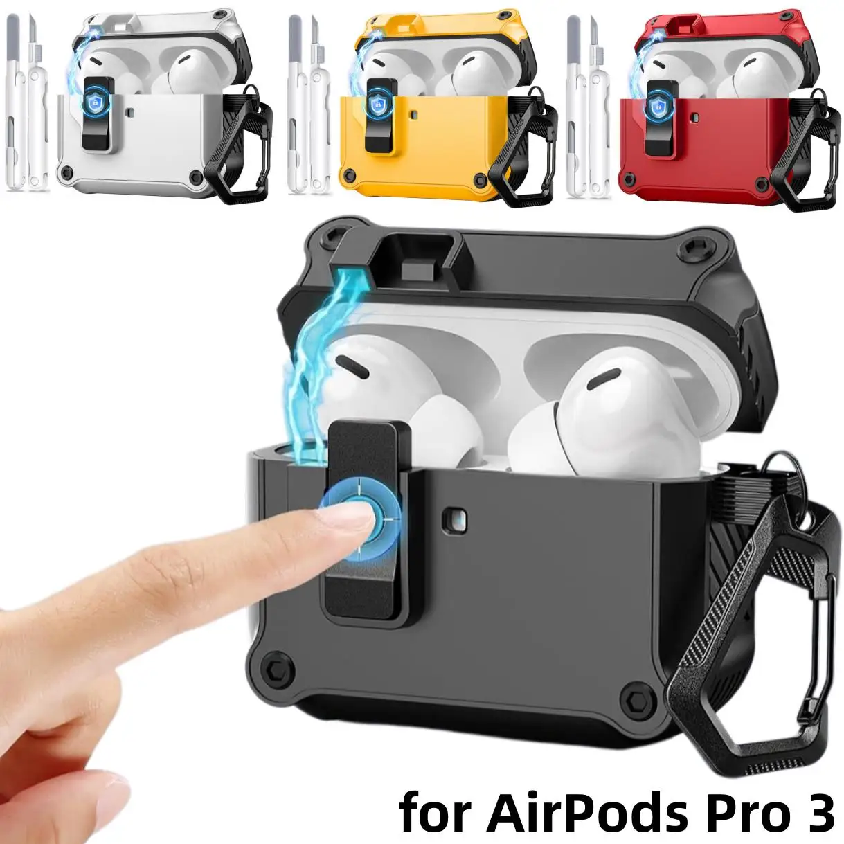 for Airpods Pro 3 Earphone Case with Secure Lock Automatic Pop-up Protective Case for AirPod Pro 3rd Generation with Cleaner Kit