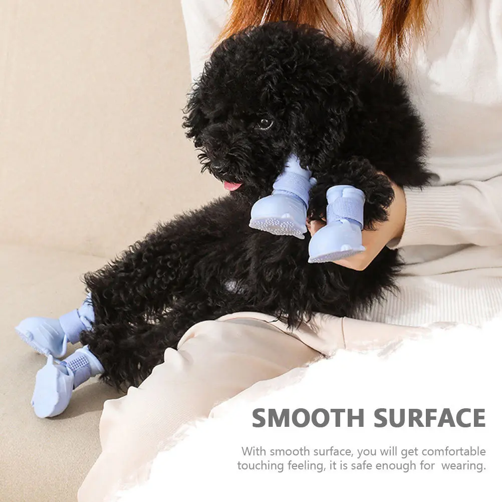 4Pcs Small Dog Rain Boots Waterproof Breathable Material Non-Slip Sole Lightweight Easy Carry for Rainy Day Outdoor Pet Rain