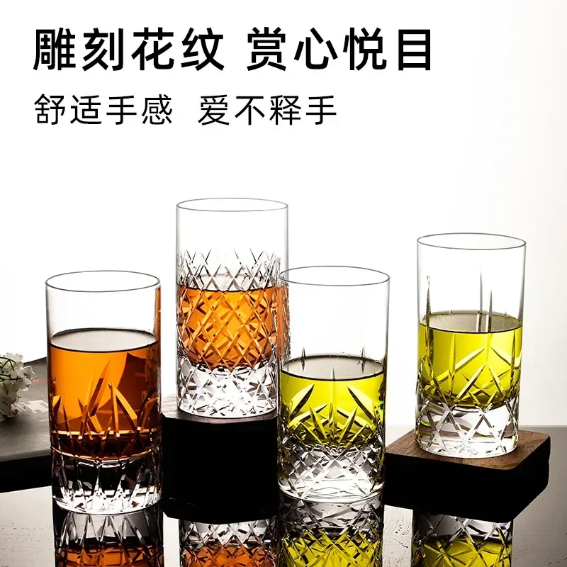 Purely hand-carved high-end engraved whiskey glass household water cup foreign wine cup light luxury wine set