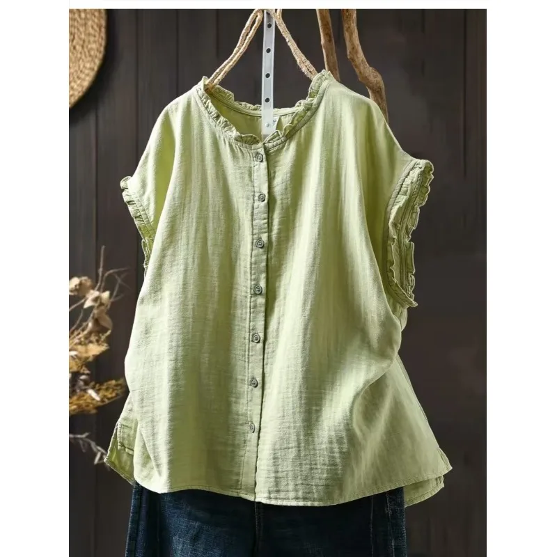 

plus Size Shirt Women Loose Thin Short Sleeve Earlet Collar Breathable Spring Summer New Style Fashionable Outerwear Top