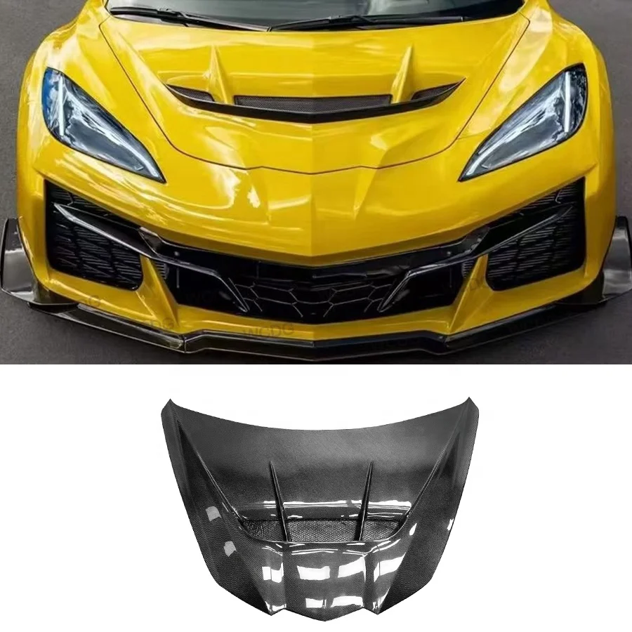 

High Quality ZR1 Style Carbon Fiber Hood Cover for Chevrolet Corvette C8 2019+ Front Hood Bonnet Air Vent Engine Cover Bodykit
