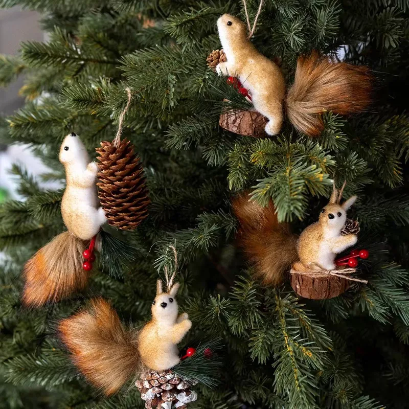 Cute Squirrel Pendant DIY Christmas Tree Hangings Ornaments Foam Simulated Squirrel Toys Festival Party Favors Xmas Tree Decor