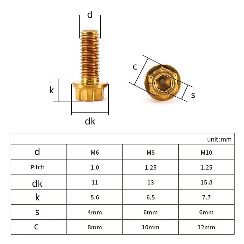 M6 M8 M10 Titanium Plated 304 Stainless Steel Flange Hex Socket Head Screw Allen Bolt For Motorcycle Calipers Refitted