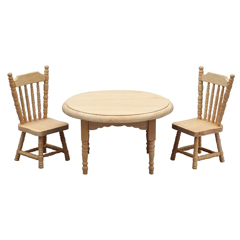 1/12 Dollhouse Miniature Accessories Mini Wooden Table Chair Set Simulation Furniture Model for Doll House Decoration ob11bjd