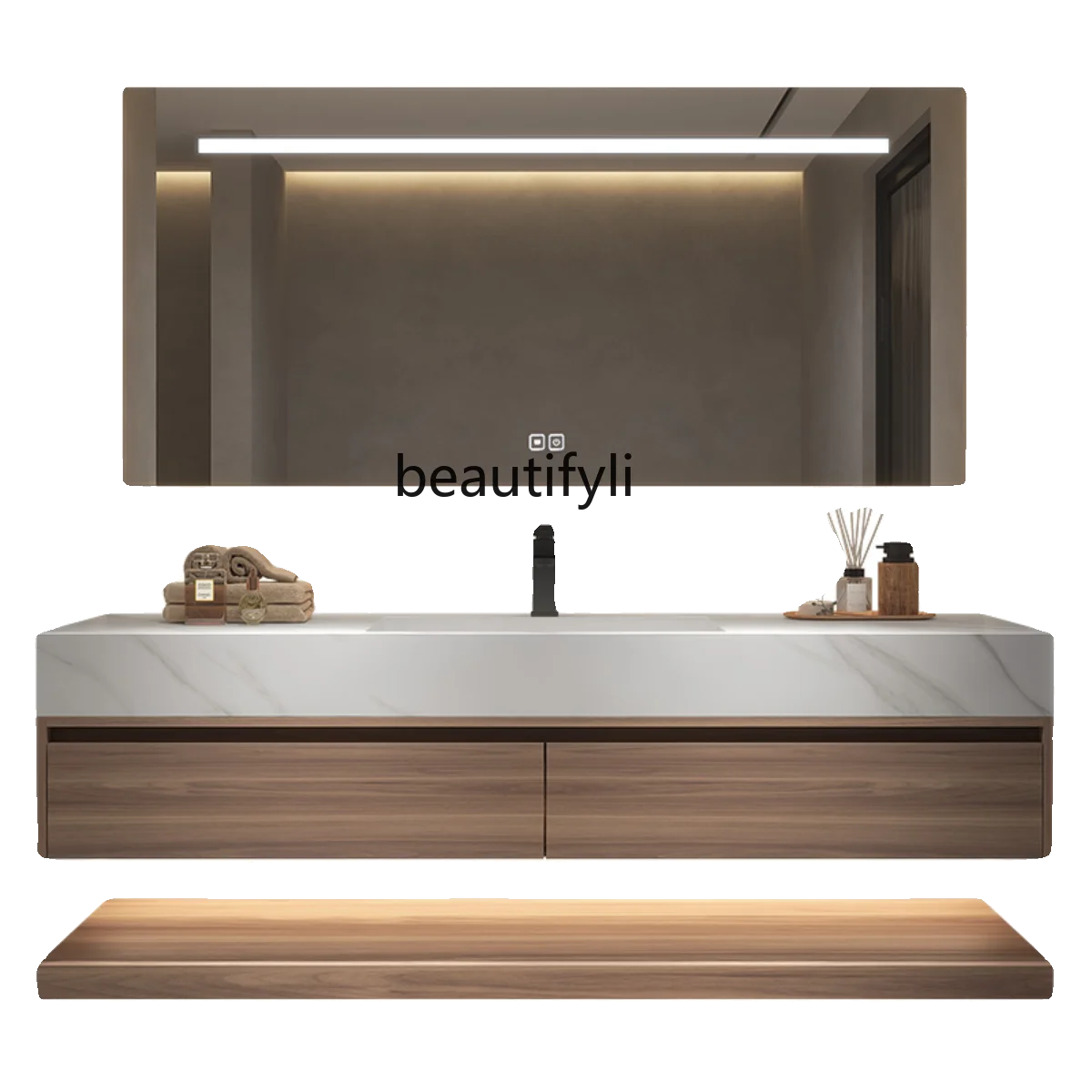 

Modern Minimalist Stone Plate Seamless Ceramic Basin Bathroom Cabinet Combination Bathroom Table Wash Basin Wash Basin