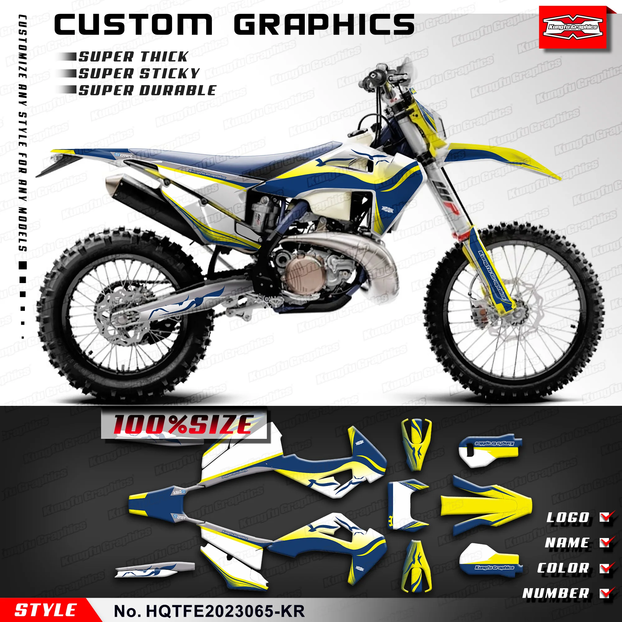 

KUNGFU GRAPHICS Racing Graphics UV-resistant Vinyl for Husqvarna TE FE TC FC TX FX FS 2019-2023, HQTFE2023065-KR