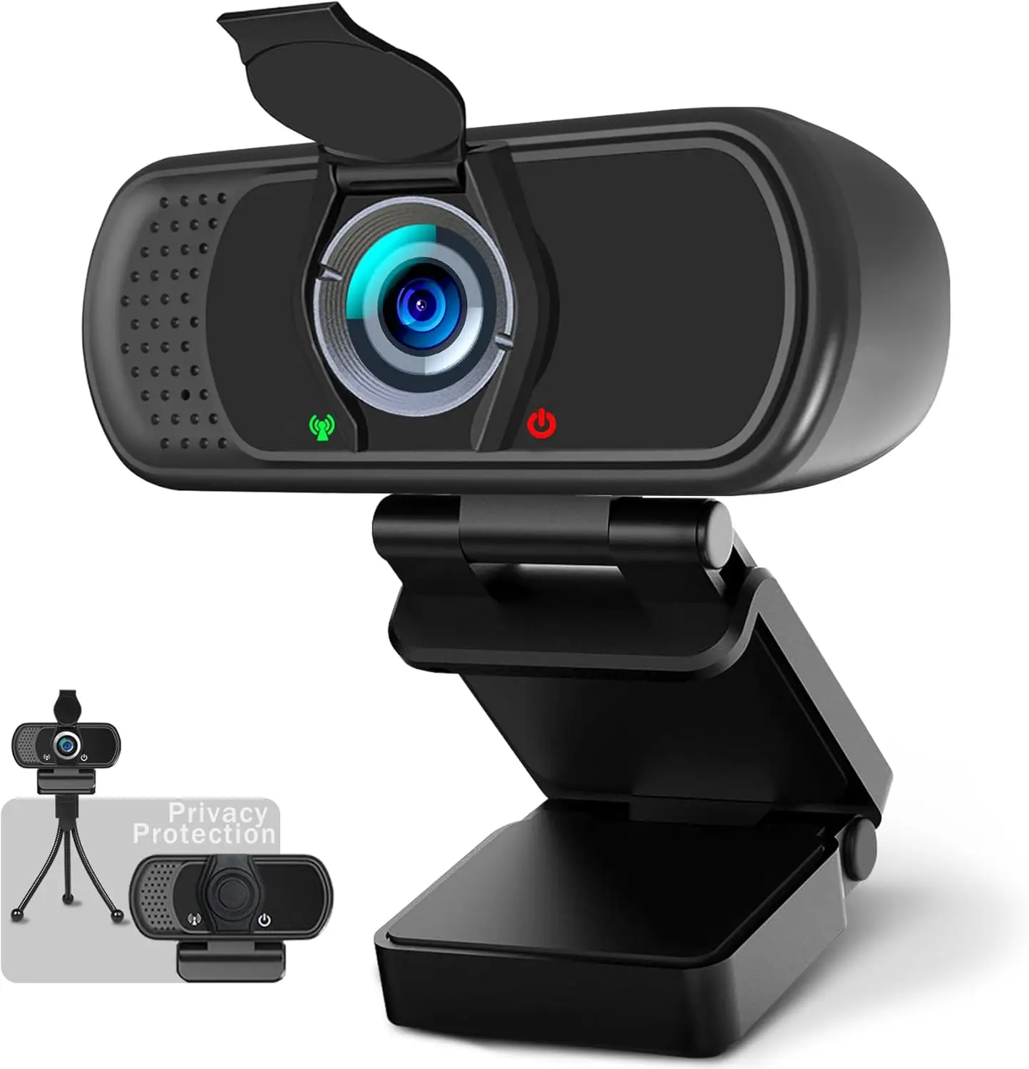 

1080p Webcam with Microphone, Wide Angle, Tripod & Privacy Cover, Plug and Play for PC/Mac