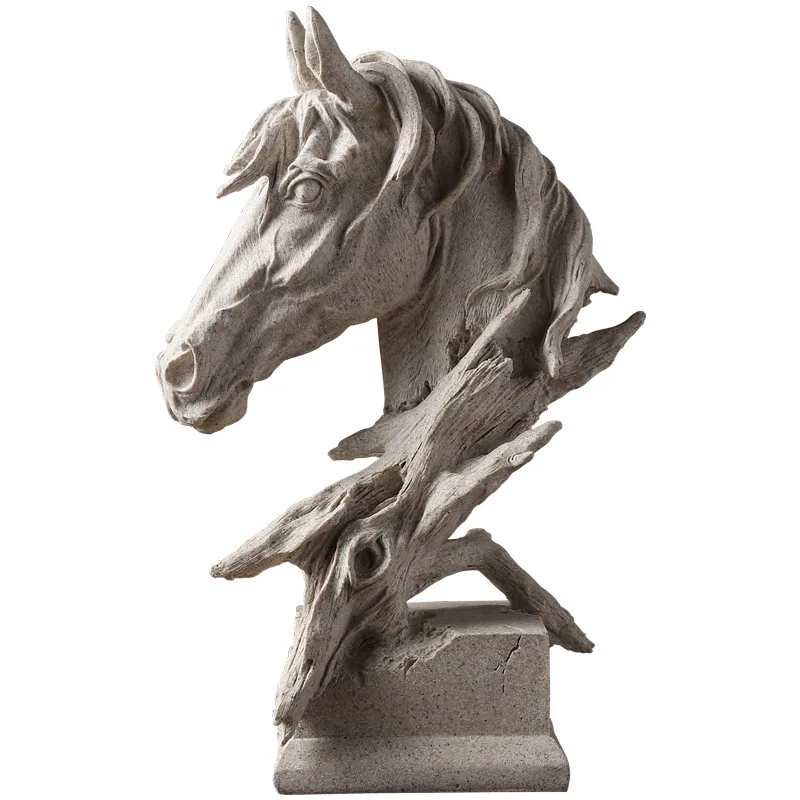 In The Year of The Horse in 2026, The Horse Head Statue Will Be Decorated in A Retro Style with Resin Art Decorations