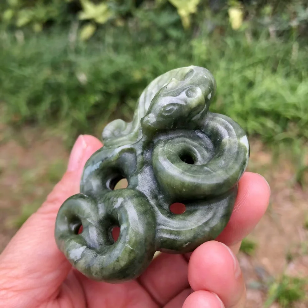 6.8cm Natural Serpentine Coiled Snake Figurine Hollow‑out Snake Crystal Sculpture Altar Table Decor Reiki Healing Gift 1pcs