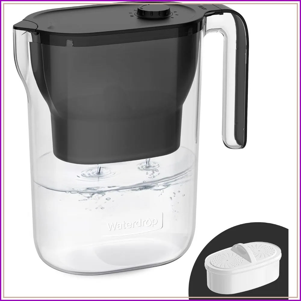 7-Cup Water Filter Pitcher, NSF Certified, 200-Gallon Long-Life, Reduces Chlorine & PFOA/PFOS, Replaces 6,400 Plastic Bottles Yearly, Black