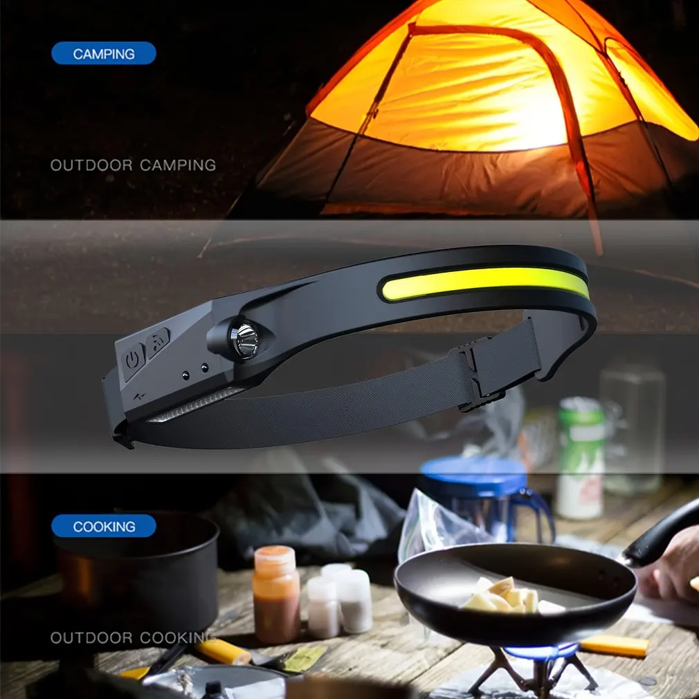 USB Rechargeable LED Sensor Headlamp XPE COB Headlight Led Head Torch Camping Search Light Head Flashlight for Fishing Lantern