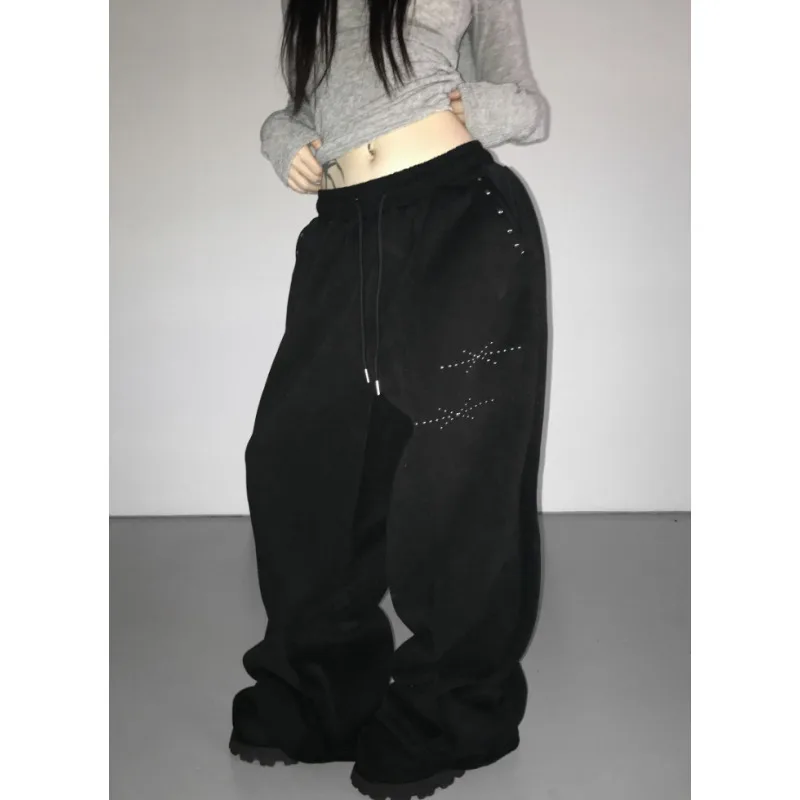 European and American street tie casual y2k retro Harajuku hot stamping straight leg pants high waisted hip-hop sports pants