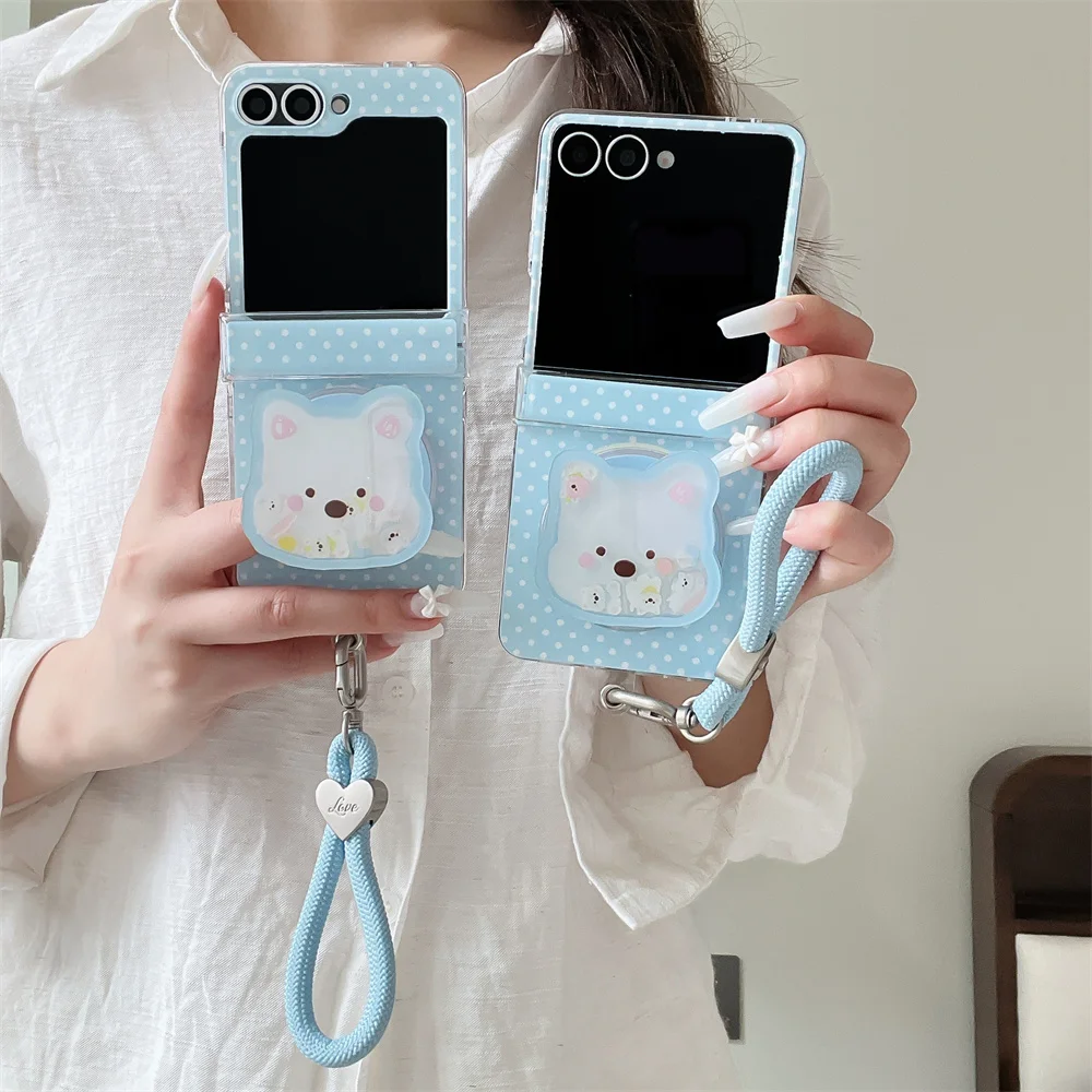 

Simple Polka Dot Magnetic Phone Case for Samsung Galaxy Z Flip6 7 7FE Flip7 Flipp5 4 3 Cover With Magsafe Shake Stand Chain Fund