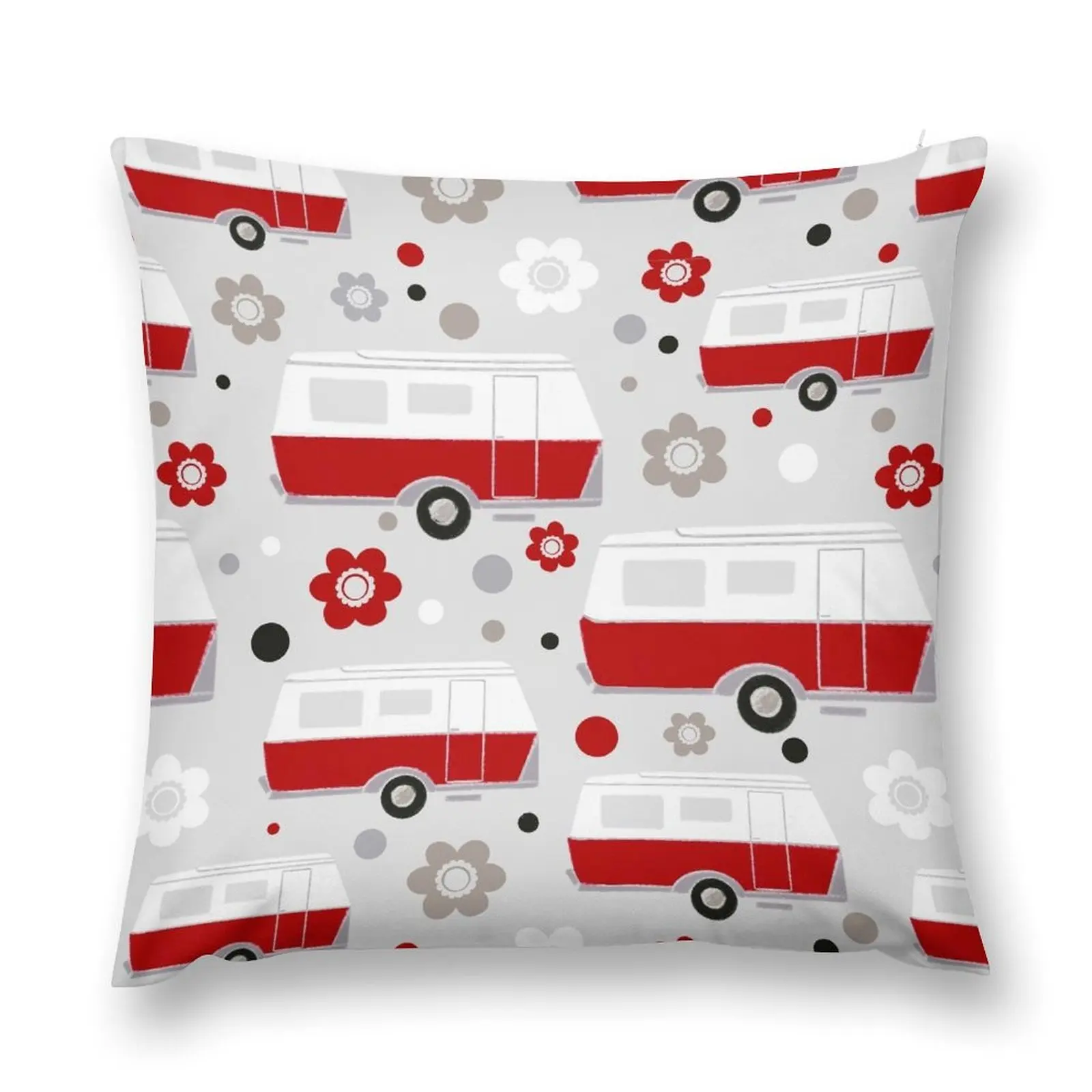 

Vintage Caravan in Red, White and Grey Throw Pillow Plaid Sofa christmas cushions covers pillow