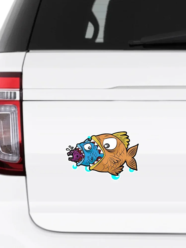 FUYOOHI Self-adhesive Decal For Big Fish Eat Small Neatly Arranged Car Sticker Waterproof Auto Decors on Bumper Rear Window