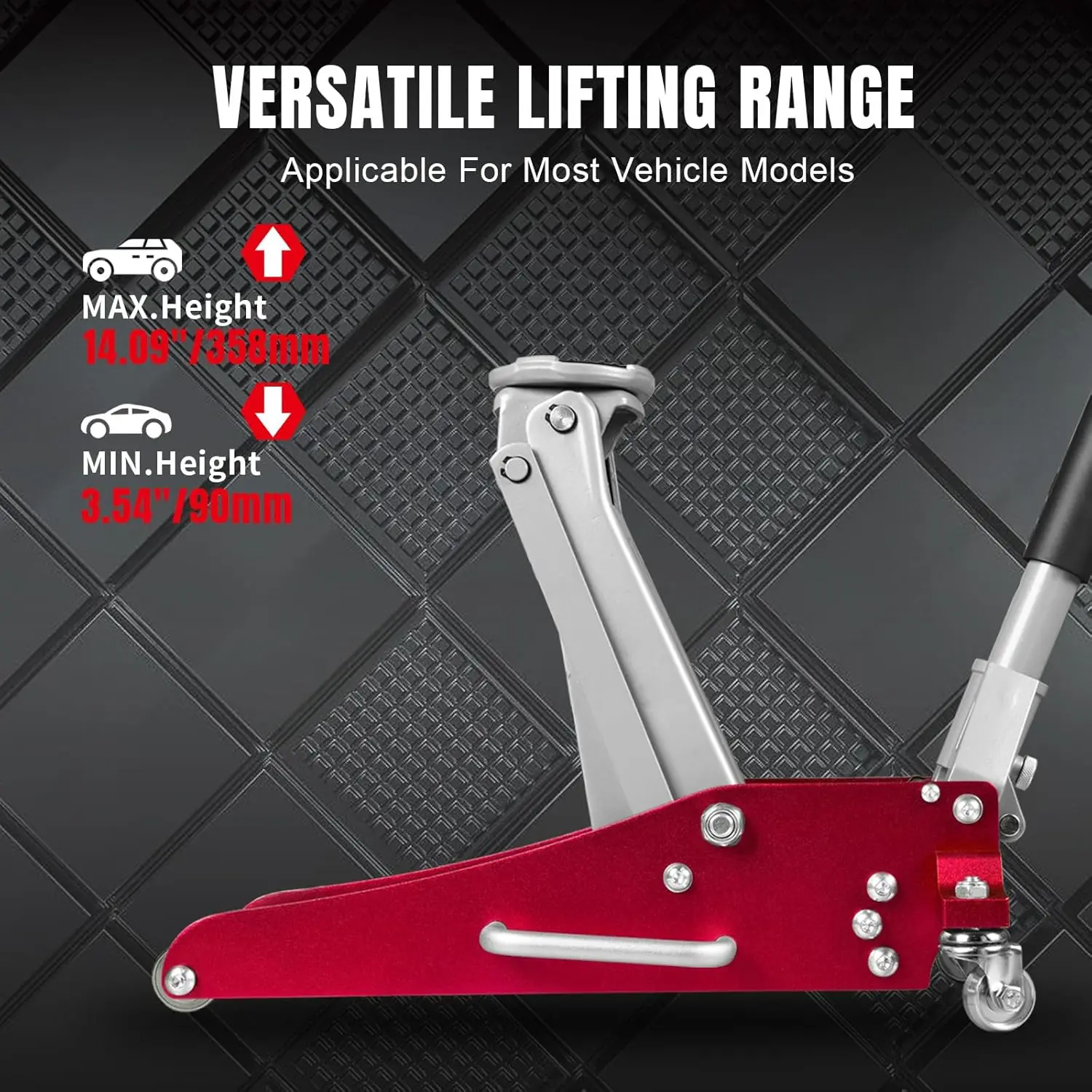 1.5 Ton Hydraulic Low Profile Racing Floor Jack with Quick Lift Pump, 3000 lb Capacity, Red