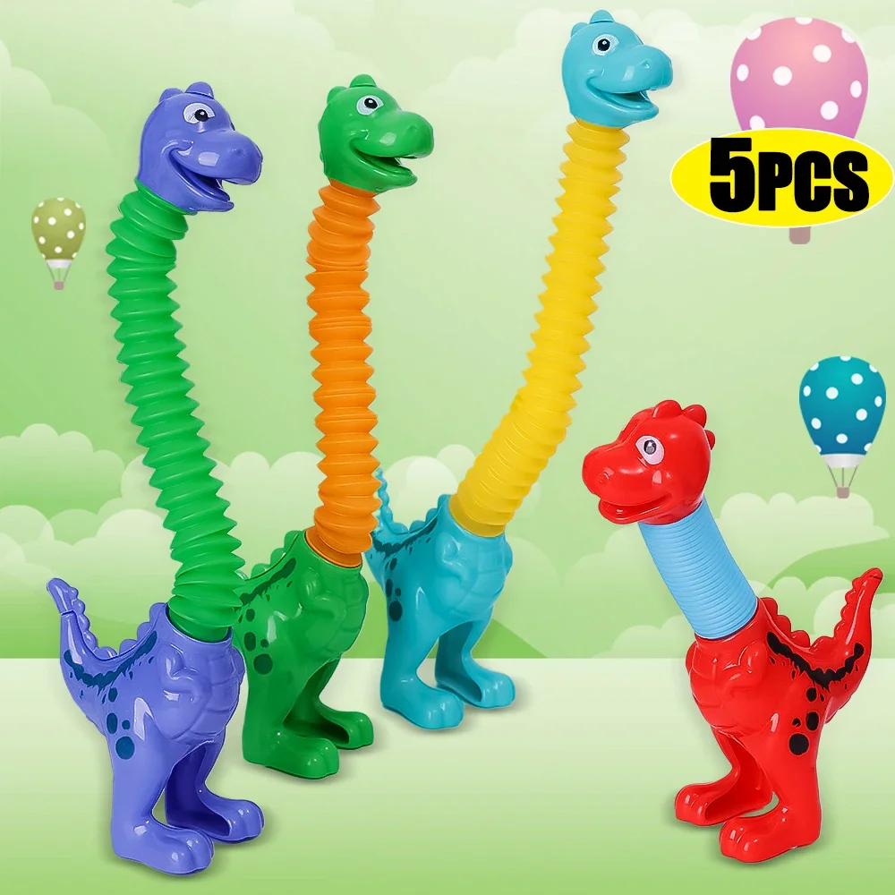 Variable Fun Cartoon Dinosaur Telescopic Tube Toys Kids Puzzle Stretch Colored Dinosaur Toy DIY Telescopic Stress Relief Toys