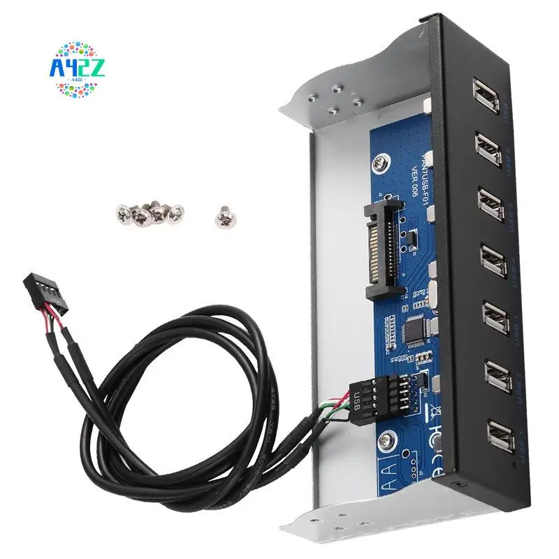 A42Z-7-Port USB 2.0 Hub 5.25-Inch Front Panel Optical Drive Bracket PC Case USB To 19-Pin Expansion Adapter Cable Splitter
