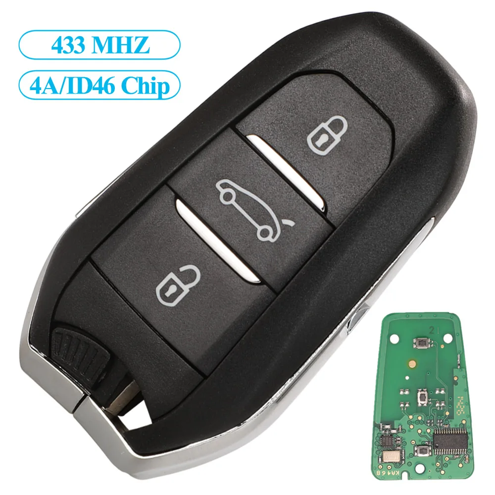 Jingyuqin chave remota inteligente keyless-go hu83 va2 433mhz 4a id46 pcf7945 para peugeot 208 308 508 3008 citroen c4 ds4 ds5 hitag2