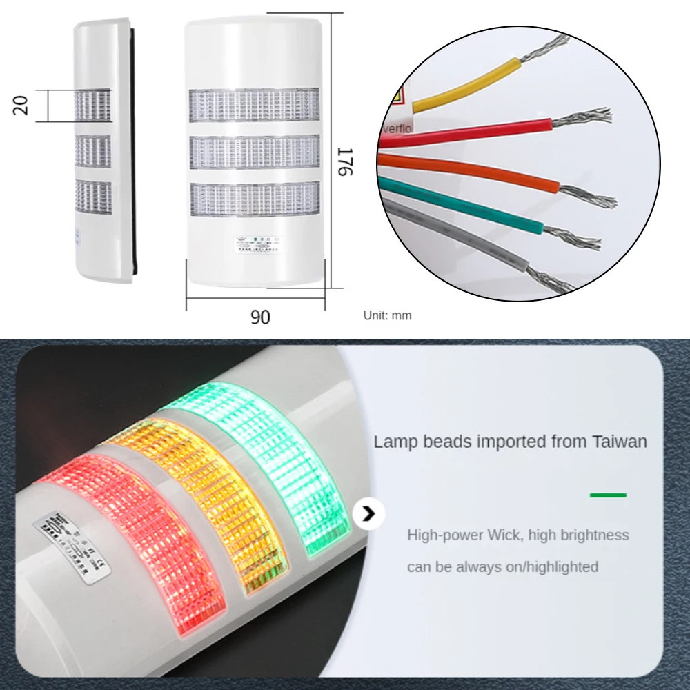 Imagem -06 - Luz de Aviso Led com Campainha de Voz Montagem na Parede Alerta Três Cores Luz de Alarme para Equipamentos Elétricos 12v 24v 220v