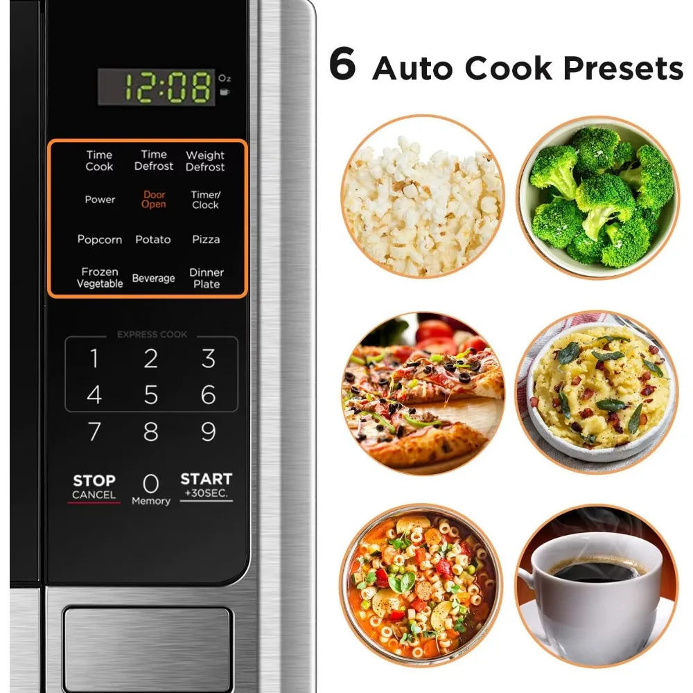 Digital Microwave Oven with Turntable Push-Button Door, Child  Lock, Stainless Steel, 0.9 Cu Ft