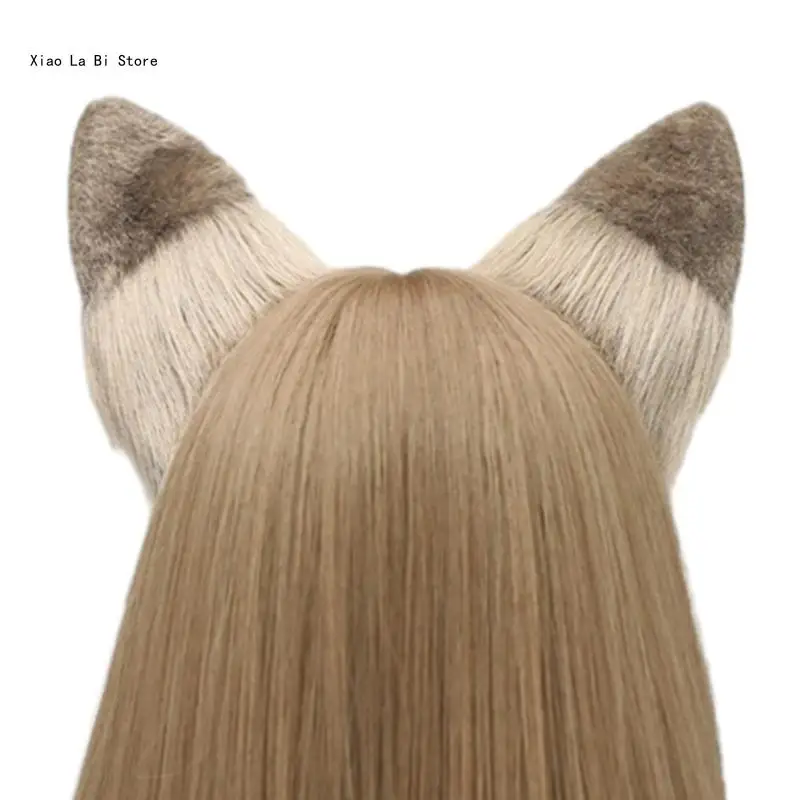 and Realistic Animal Ear Hairband Artificial Wolf Ear Headbands Handmade Hairpiece Costume for Halloween Party XXFD