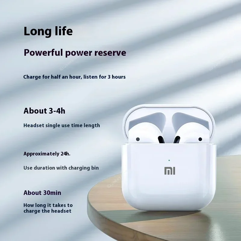 4 قطع من سماعات بلوتوث اللاسلكية Xiaomi، تصميم أنيق، جودة صوت، عمر بطارية طويل، مريح، مناسب للاستماع طوال اليوم