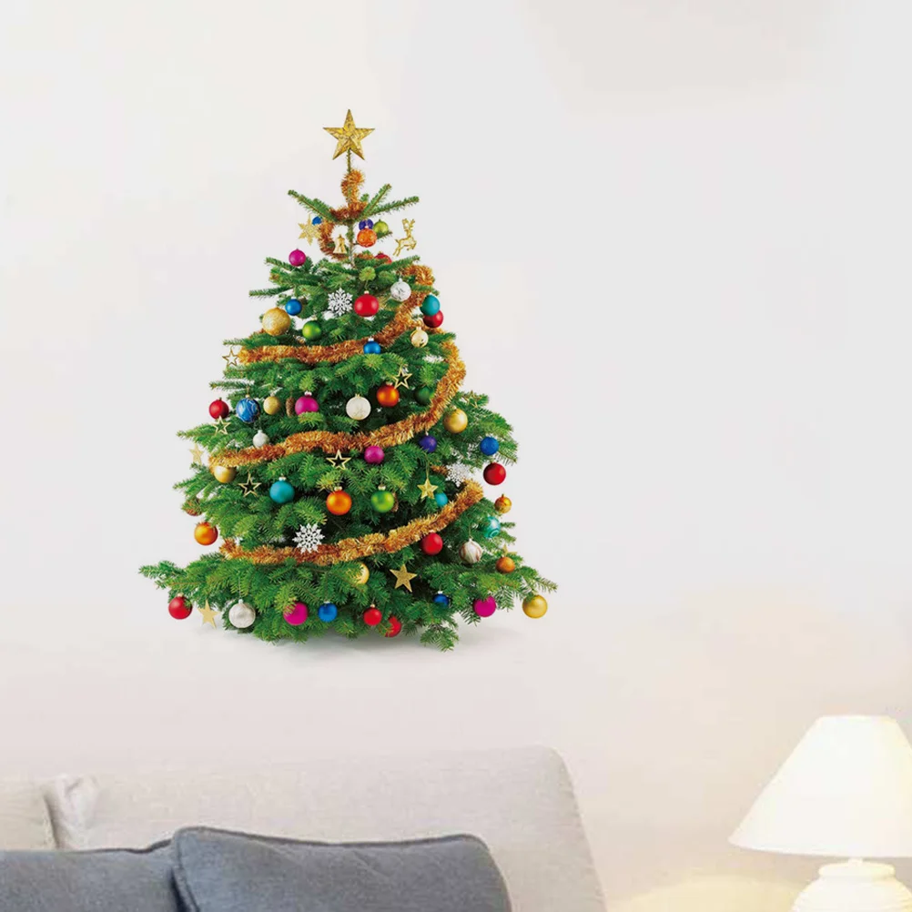 

2 Sheets Christmas Tree Wall Stickers PVC Christmas Wall Sticker Creative Funny Decoration for Home Office Dorm Store