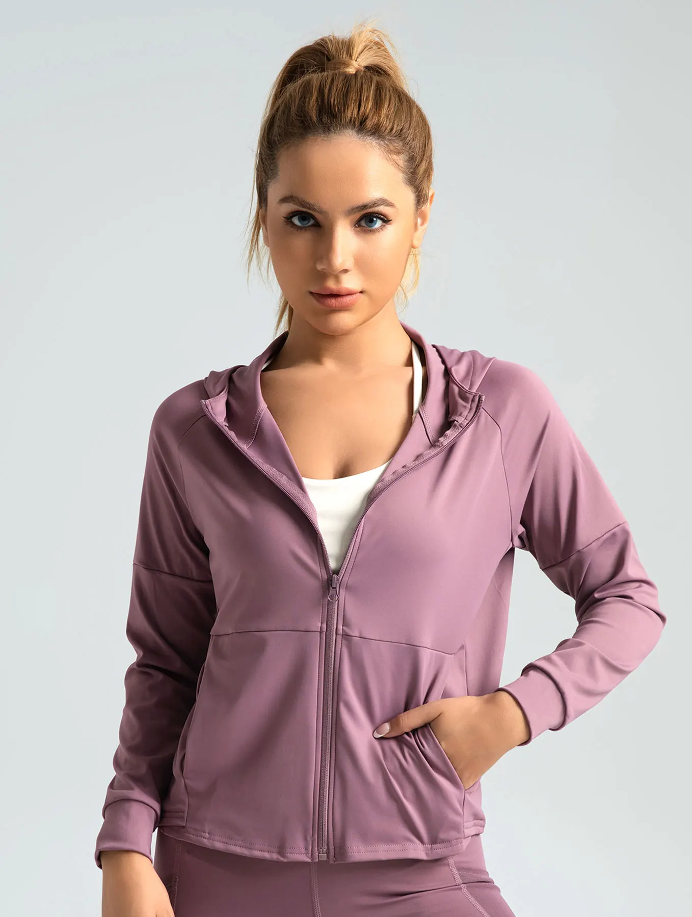 

Outdoor loose top yoga suit fitness running sports suit hooded cardigan sports jacket